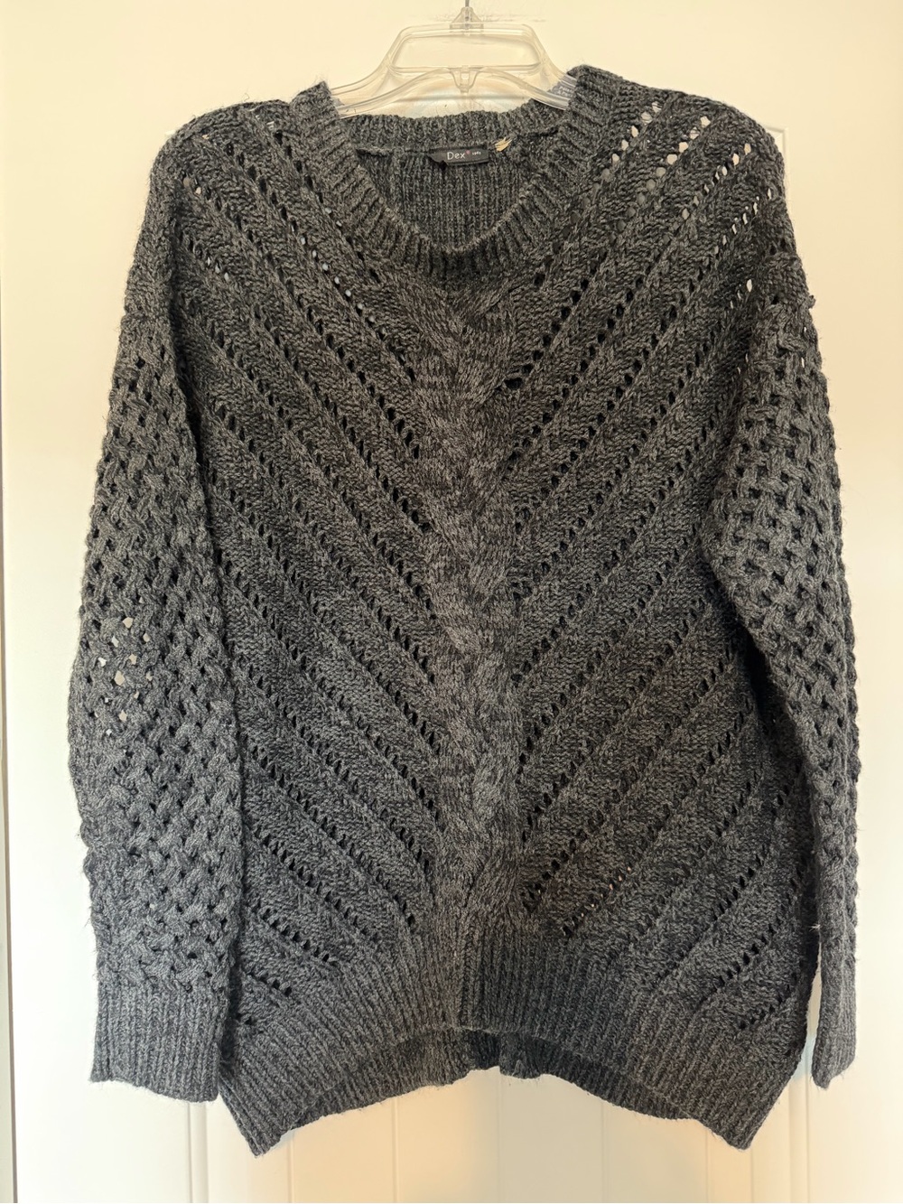 Dex Charcoal Gray Open-Stitch Chevron Knit Sweater
